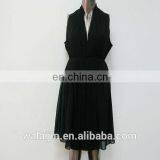 Pleated Ladies Sleeveless Black Chiffon Open Breast Dress thumbnail-5