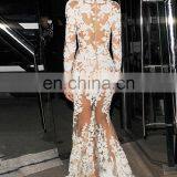 Women's Floral Lace Vintage Long Sleeve Evenning Gown Maxi Fromal Long Prom Dress thumbnail-5
