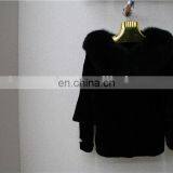 High Quality Black Rex Rabbit Fur Coat With Fox Fur Collar Garment Dyed Rex Rabbit Fur Jacket Clothing thumbnail-1