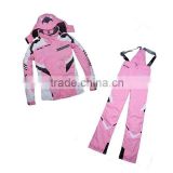 pink coat and pink pant warmth and breathable and water proof PTFE ski suit with adjustable hat