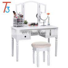 Wood Makeup Vanity Table Luxury Bedroom Furniture Dressers White Wooden Dressing Table thumbnail-4
