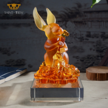 Chinese Horoscope Zodiac Fengshui Lucky Home Office Decor Gift Glass Crystal Rabbit thumbnail-4