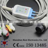 Nihon Kohden 8pin ECG Cable and Leadwires, IEC With Grabber, 3 Leads