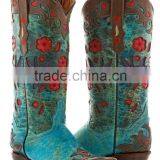Womens Brown Turquoise Robin Flower Print Western Leather Rodeo Cowgirl Boots thumbnail-3