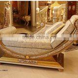 French Elegant Style Wooden Living Room Chaise Lounge/ Antique Purple Fabric Carving Reclining Chair thumbnail-2