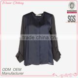 Ladies' fashion long sleeves color combination high quality and best price ladies blouse free patterns free