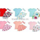 Summer Kids Pleated Skirts Suit Baby Girl Toddler Fashion Clothing Set With Headband Made in China for Sale thumbnail-1