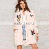 HAODUOYI Women Trench Coat Printed Pink Pockrts Zipper Loose Long Sleeve Coat Elegant Lady Coat thumbnail-2