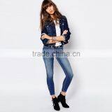 Dark Blue Denim no Hood Jacket Cheap Factory Price for Women thumbnail-4