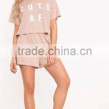 Women Plain PJ Set With Custom Logo Screen Print Short Pajamas Letter Print Loose Pyjama thumbnail-5
