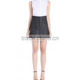 Latest Stretch Raw Black Denim High Waisted Flared Skirt a Line Short Skirts for Women thumbnail-2