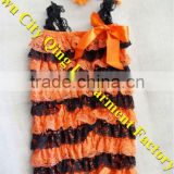 Trendy Boutique Kids Halloween Costume Infant & Toddler Girls Orange Black Petti Lace Romper Baby 1st Festival Bodysuit Outfit