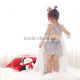 Boutique Flutter Sleeve Blue Girls Solid Color Cotton Jumpsuit Ruffle Baby Romper thumbnail-6