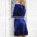 Ruffle Vintage Velvet Dress V Neck Sexy Dress Autumn Winter Wrap Vestido Clothes Women Ladies thumbnail-2