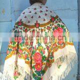 Vintage Wool Shawl, Russian Floral Scarf ,russian Shawl, Floral Scarf, Spring Shawl, Wedding Shawl, Natural White Shawl thumbnail-5