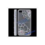 Transparent Flower Pattern with Diamonds Plastic Hard Case Cover for iPhone 4S (White)