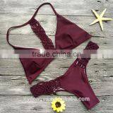 Hand Knitted Multi Rope Swimwear Bikini/ Chshg Purple Red Halter Bikini Swimwear/ Fancy Bikini Set Swimwear Beachwear