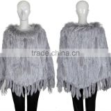 YR946 Knit New Design Rex Rabbit Fur Shawl with Tassels/High Quality Shawl from China