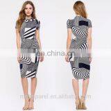 China Supplier Fashion Latest Dress Designs Short Sleeve Swirl Print Women Party Midi Bodycon Dress Evening thumbnail-1