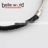 Fashion Leather Braid Titanium Steel Bracelet With Rhinestone thumbnail-6