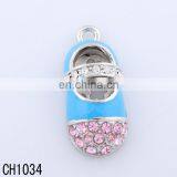 New Arrivals 2017 Custom Zinc Alloy Blue Enamel Baby Shoe Charm