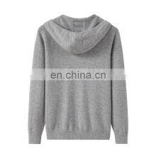 100% Cashmere Women's Casual Hoodie Comfortable Full Zip Cardigan Hood Knitted Solid Pattern Winter Season Front Logo Position thumbnail-2