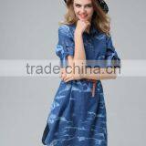 2016 Good Quality Garment Factory Wholesales Price Women's Retro Classic Denim Shirt Dress Washed Casual Denim Dresses Turkey thumbnail-4