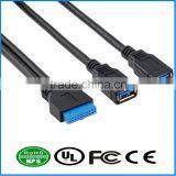 USB3.0 Cable 20Pin To Dual AF Cable Dual USB Hub Extension Cable thumbnail-1