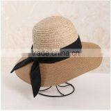 QXSH0008 Women Straw Hat With Ribbon and Bowknot Summer Beach Hat thumbnail-1