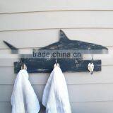 Distressed Blue Wooden Wall Wholesale Coat Hanging Hooks With Shark Shape