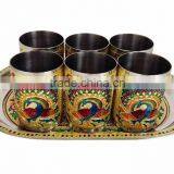 ROYAL PEACOCK Designed MEENAKARI Decorated Stainless Steel JUG/POT With Matching TRAY & 6-GLASSES - G.M. thumbnail-6