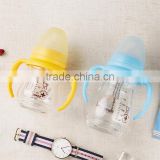 NEW design BPA free glass baby milk bottle with lid handle and straw
