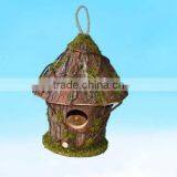 Hanging Wooden Bird House With Moss Decor thumbnail-1