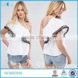 Women Tops&Blouses Factory Summer White One Shoulder Top thumbnail-1