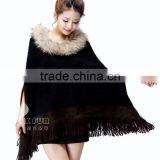 CX-B-P-33C 2016 Wholesale Fashion Lady Pashmina Shawl With Raccoon Fur Collar thumbnail-3