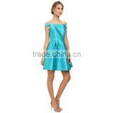 One-line Shoulder Plain Blue Short Bridesmaid Dress With Zipper thumbnail-4