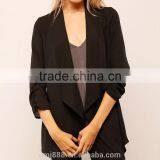 High Fashion Women Black Ruched Sleeve Blazer thumbnail-1