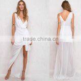 Favorable Semi Sheer Sleeveless Fancy White Draped Wedding Dress thumbnail-6