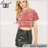 Slight Blink Crushed Velvet O-neck Short Sleeves Cropped t Shirt Tank Tops thumbnail-1