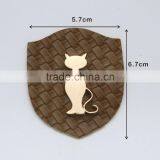 Brown PU Leather Patch With Gold Metal Alloy Cat Logo Jeans/jacket PLB-014 thumbnail-1