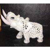 Carved Stone Marble Rock Miniature Mini Elephant Figurine W/Trunk Up Good Luck