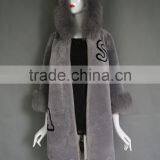 Winter New Product the Newest Style Gray Genuine Shearing Jacket Chashmere Parka Coat With Fur Collar for Women thumbnail-5