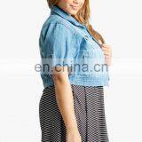 China OEM Plus Size Clothes Crop Length Denim Jacket Woman thumbnail-6