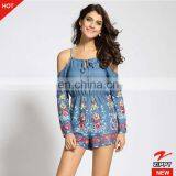 2017 Fashion Floral Custom Made Women Denim Bohe Bandage Onepiece Jumpsuit Ladies One Piece Jumpsuit Dress Summer Adult Romper