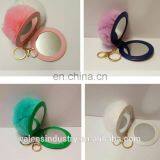 Good Quality OEM Customized Fluffy Fur Pom Pom Ball Mirror Keychain Pom Poms Pendant for Woman Cellphone/handbag/hats/Car thumbnail-1