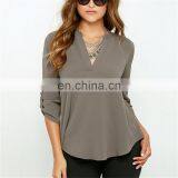 Plus Size Colorful Women Sexy V-neck Chiffon Blouse &Tops 2016 Women Apparel thumbnail-1