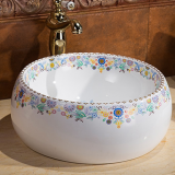 Sanitary Ware Ceramic Bathroom One Piece Round Shape Tabletop Colored Durable Wash Hand Basin Sink
