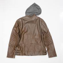 HOT SALE 2021 NEW ARRIVAL MEN'S GENUINE LAMBSKIN LEATHER JACKET WITH DETACHABLE HOOD thumbnail-5