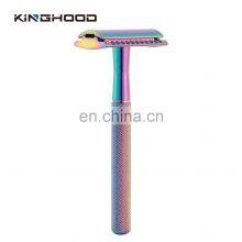 Rainbow Hot Sell Colorful Metal Wholesale Reusable Manual Premium Double Edge Safety Razor thumbnail-1