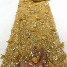 Wholesale Multicolor 3D Flower Laser Embroidery Fabric White Beaded Lace Cloth Children Alduts Party Dress Lace Material Luxury Chikan Kari thumbnail-3